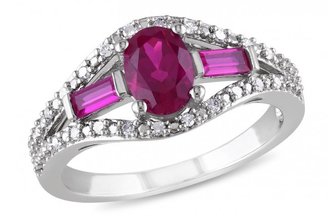 Ice 1/10 CT Diamond TW and 1 5/8 CT TGW Created Ruby Silver Fashion Ring