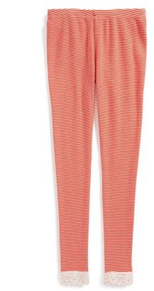 Tea Collection Stripe Thermal Leggings with Lace Trim (Toddler Girls, Little Girls & Big Girls)
