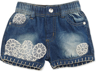 Baby Sara Lace-Patch Denim Shorts, 2T-4T