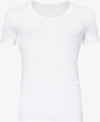 Derek Rose Men's White Jack V-Neck Cotton T-Shirt, Size: XL