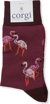 Corgi Flamingo Socks, Women's, Maroon & Pink