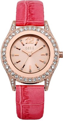 Oasis Ladies Pink Strap Watch with Pink Stone Set Dial