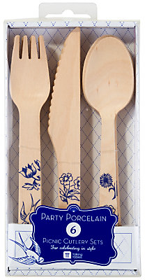Talking Tables Blue Wooden Cutlery, Pack of 18