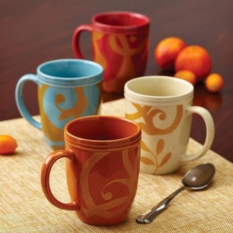 Rachael Ray Gold Scroll Mugs Set of 4 - Assorted Colors (12 oz.)