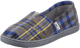 Toms Youth Plaid Slip-On Shoe, Blue