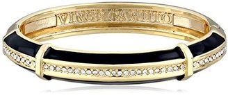 Vince Camuto Gold-Plated Black Enamel and Pave Hinge Bangle Bracelet