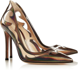 Gianvito Rossi PVC-paneled mirrored-leather pumps