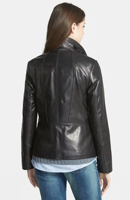 Ellen Tracy Stand Collar Leather Scuba Jacket (Petite) (Online Only)