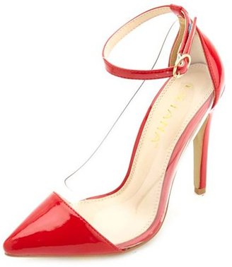 Charlotte Russe Ankle Strap Lucite Pointed Cap-Toe Pumps