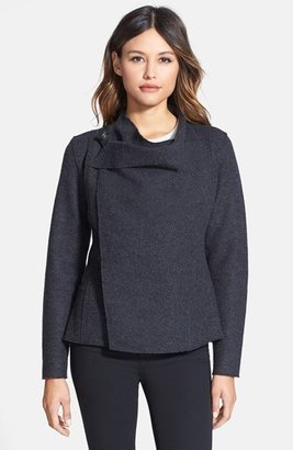 Eileen Fisher Leather Trim Wool Drape Front Jacket (Regular & Petite)