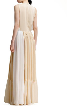 Chloé Two-Tone Pleated Organza Dress, White/Beige