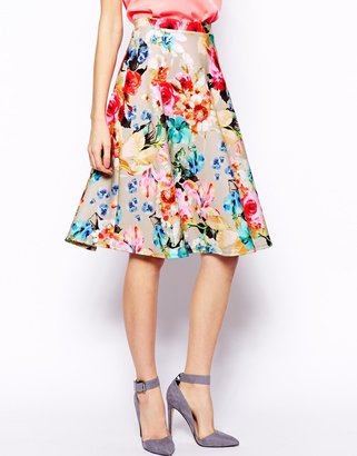 ASOS Scuba Midi Skirt In Neon Floral