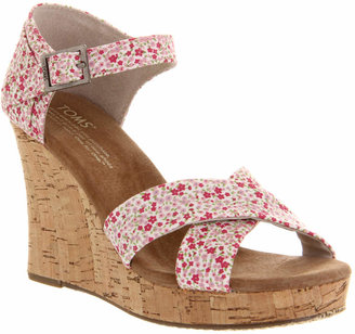 Toms Strappy Wedge Ditsy Floral Berry