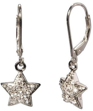 Sterling Silver Rhodium Cubic Zirconia Star Dangle Earrings