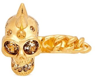 Alexander McQueen Spike skull chain two finger ring