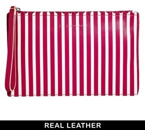 Lulu Guinness Pink and White Striped Leather Pouch - Multi