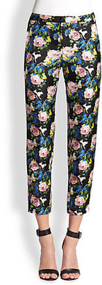 MSGM Silk Floral-Print Cropped Pants