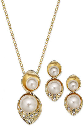 Charter Club Gold-Tone Imitation Pearl Double Drop Earrings and Pendant Necklace Set