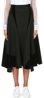 Thom Browne Velvet-panel wool midi skirt