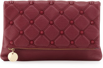 Deux Lux Fold-Over Spiked Clutch Bag, Berry