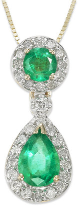 14k Gold Necklace, Emerald (1 ct. t.w.) and Diamond (1/5 ct. t.w.) Tear Drop Pendant
