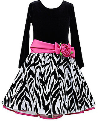 Bonnie Jean 4-6X Velvet-Bodice Zebra-Printed-Skirt Dress