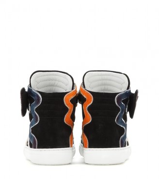 Pierre Hardy Psychorama suede and calf-hair high-top sneakers