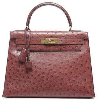 Hermes Pre-Owned Rouge H Ostrich Kelly 28cm Bag