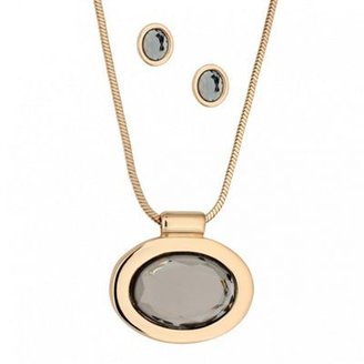 Ben de Lisi Principles by Designer oval crystal long pendant and earring set