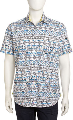 Robert Graham Nautical-Print Short-Sleeve Shirt, Coco Reef