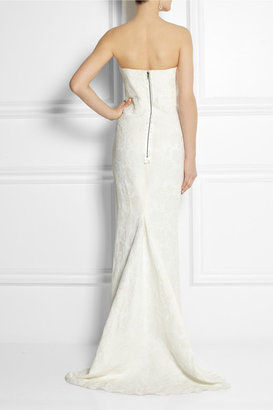 Lanvin Strapless Floral-brocade Linen-blend Gown - Off-white