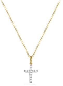 David Yurman Cable Collectibles Cross with Diamonds in Gold on Chain