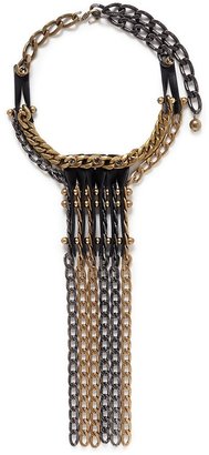 Leather strap and crystal nutbolt fringe chain necklace