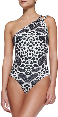 Clube Bossa One-Shoulder Feather-Print One-Piece Swimsuit