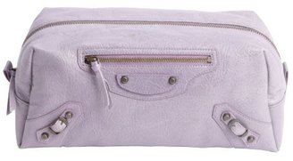 Balenciaga purple distressed leather buckle detail small travel purse