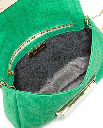 Lauren Merkin Iris Snake-Skin Embossed Leather Clutch Bag, Kelly