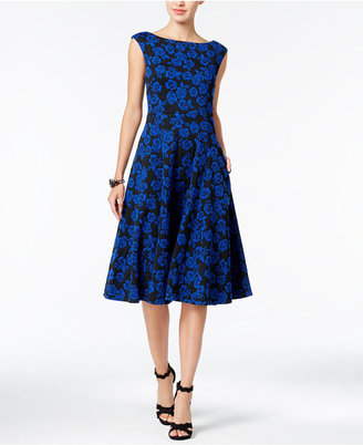 Betsey Johnson Textured Rose-Print Midi Dress