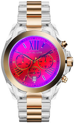 Michael Kors Clear Acetate Bradshaw watch with Gold Tone and Pink Iridescent Crystal - ROSE GOLD