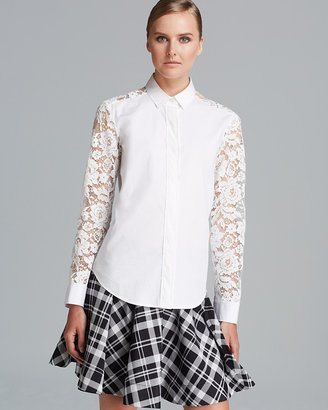 DKNY Lace Inset Button Front Shirt