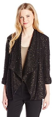 Chaus Women's Roll Tab Drape Front Sequin Knit Cardigan