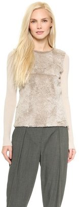 L'Agence Ribbed Fur Sweater