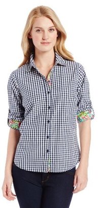 Caribbean Joe Women's Roll Sleeve Button Front Shirt