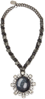 Lanvin Woven Chain Cabochon & Crystal Pendant Necklace