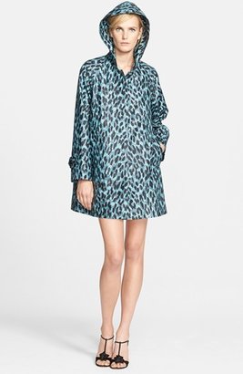 Marc Jacobs Leopard Print Hooded Water Resistant Silk Coat