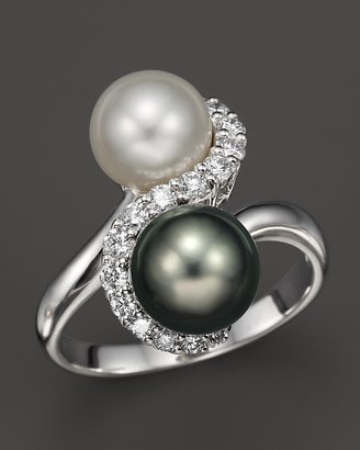 Bloomingdale's Tahitian Cultured Pearl and Cultured Freshwater Pearl Ring with Diamonds in 14K White Gold