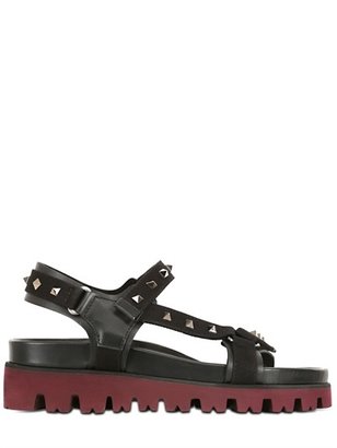 Valentino Studded Canvas Straps Leather Sandals