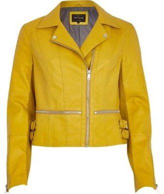River Island Dark yellow zip waist biker jacket