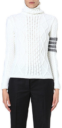 Thom Browne Turtle-neck cable-knit jumper White w/grey