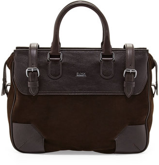 HUGO BOSS Sahel Leather Work Bag, Dark Brown
