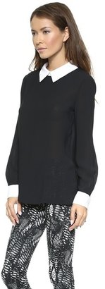 DKNY Long Sleeve Blouse with Contrast Collar & Cuffs